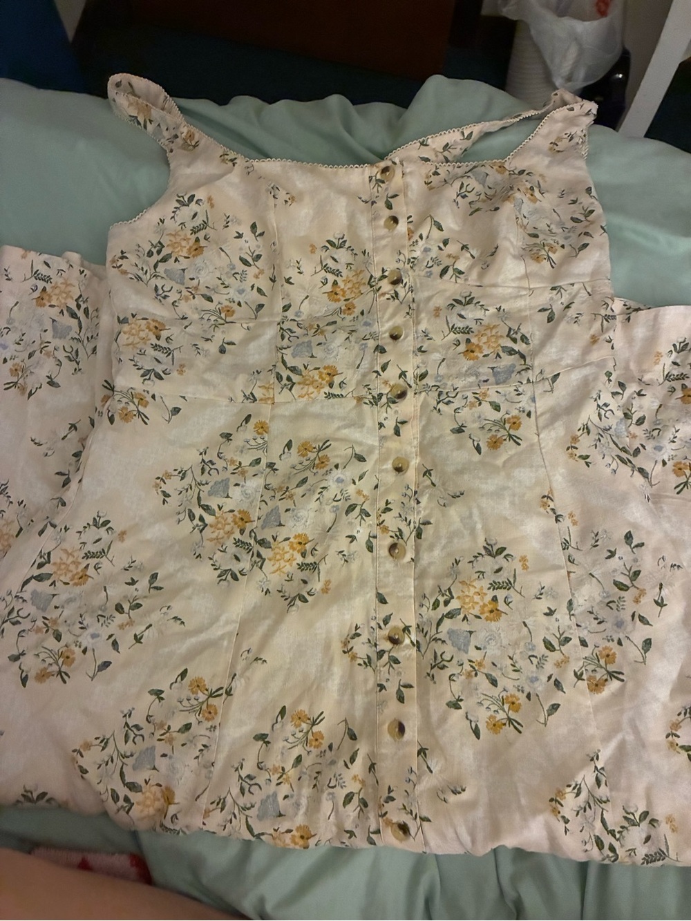 Floral Button-Front Cream Yellow Women's Sundress